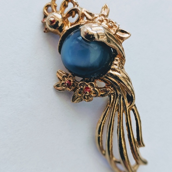 Vintage bird of paradise pin brooch w blue stone - Picture 5 of 5